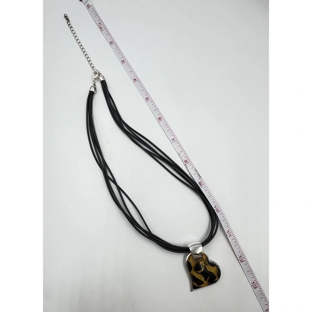 Vintage Avon Faux Tortoise Acrylic‎ Heart Pendant Multi Cord Valentine Necklace